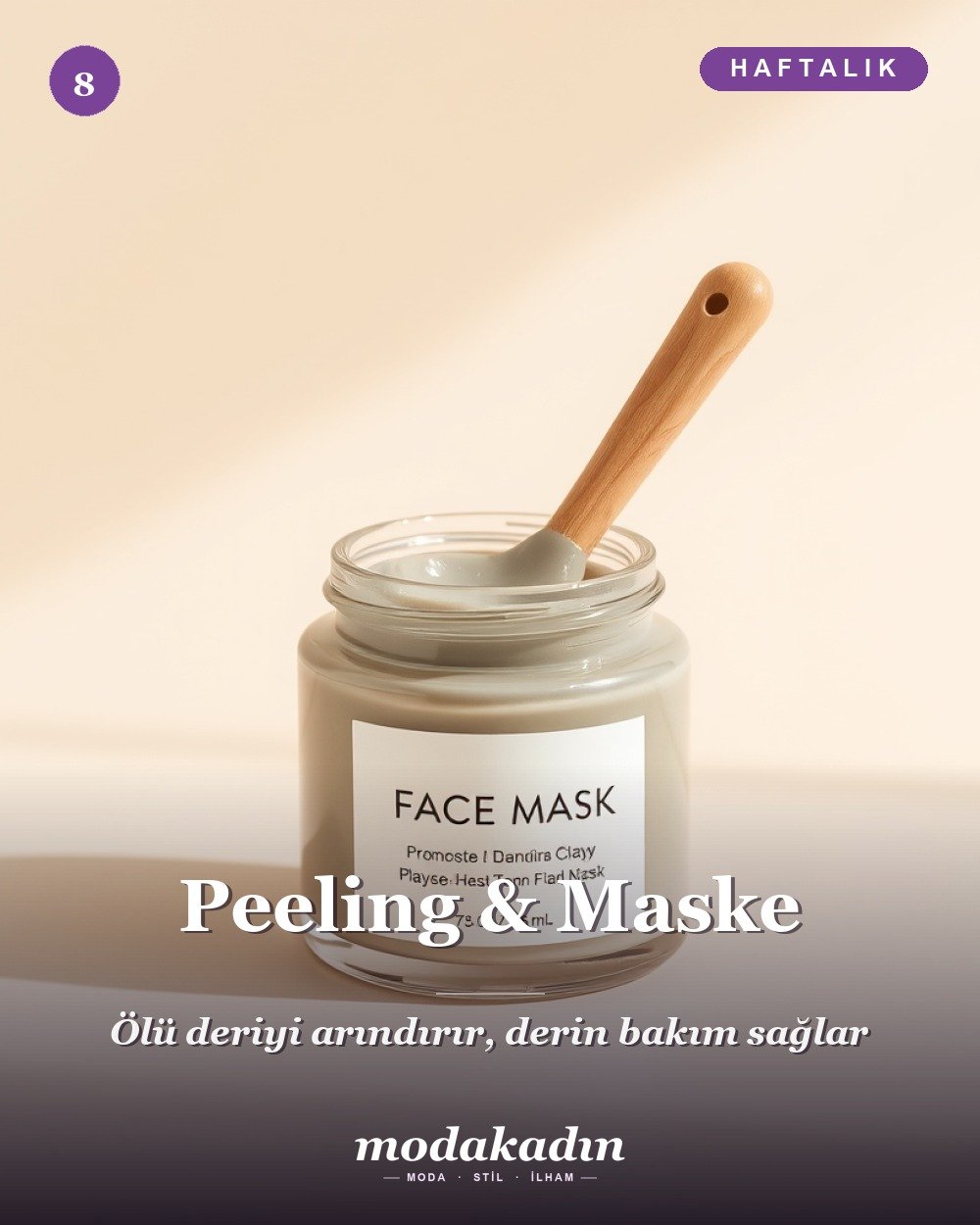 Cilt bakım rutininde haftalık peeling ve maske adımı