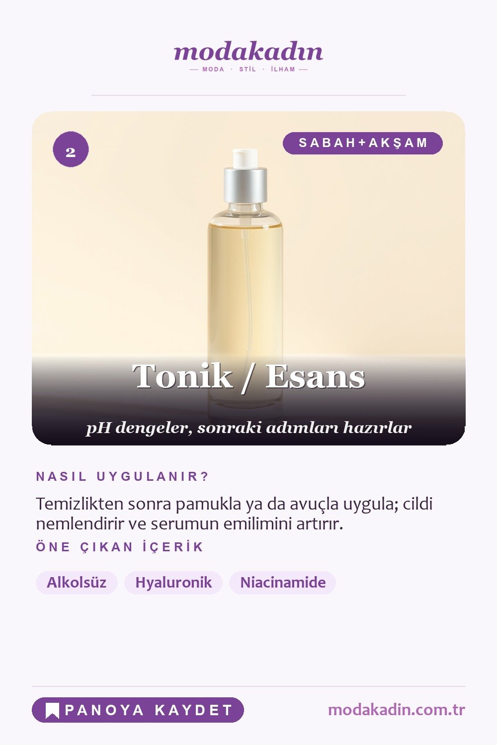 Cilt bakım rutini tonik adımı Pinterest pini