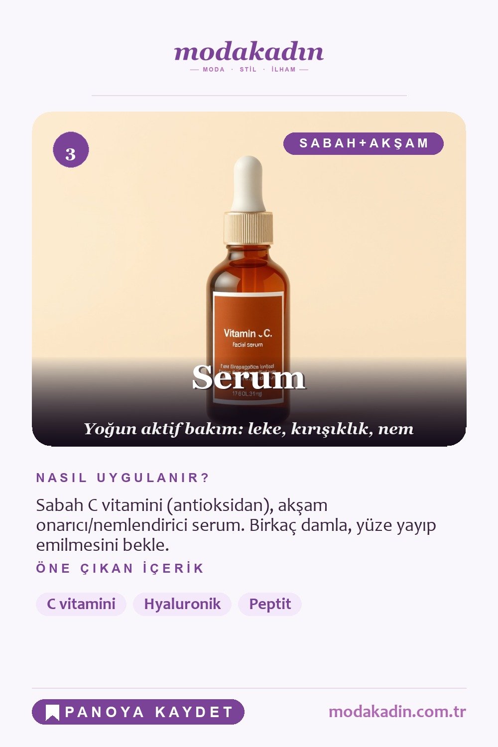 Cilt bakım rutini serum adımı Pinterest pini
