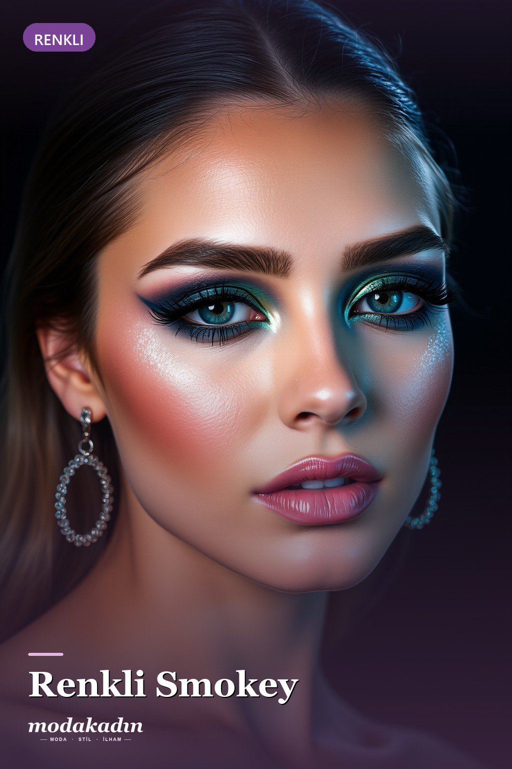 Renkli zümrüt lacivert smokey gece makyajı Pinterest pini