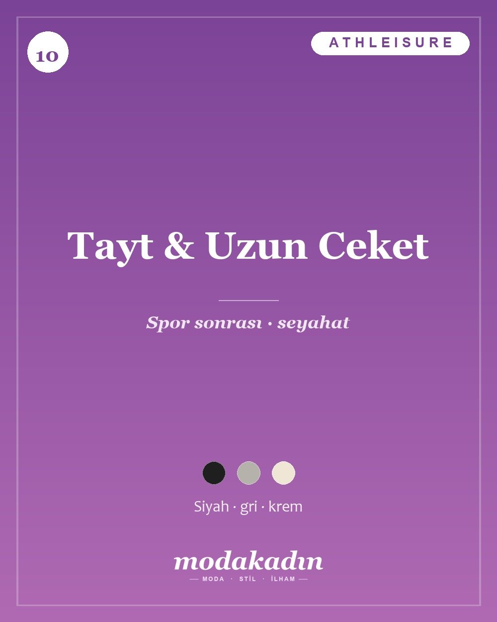 Siyah tayt, uzun bej hırka ceket ve sneaker ile katmanlı athleisure kombin