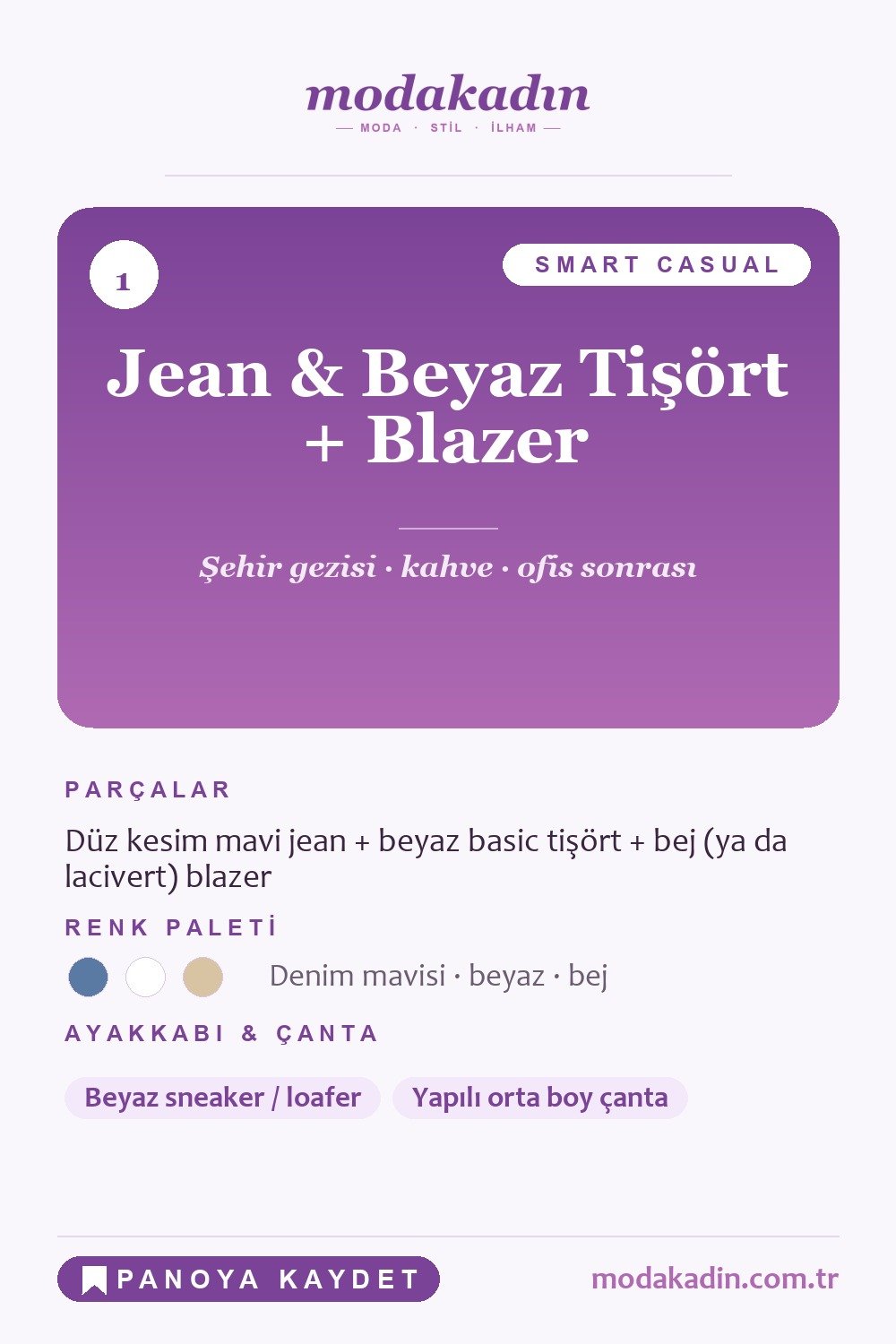 Jean, beyaz tişört ve blazer kombini Pinterest pini