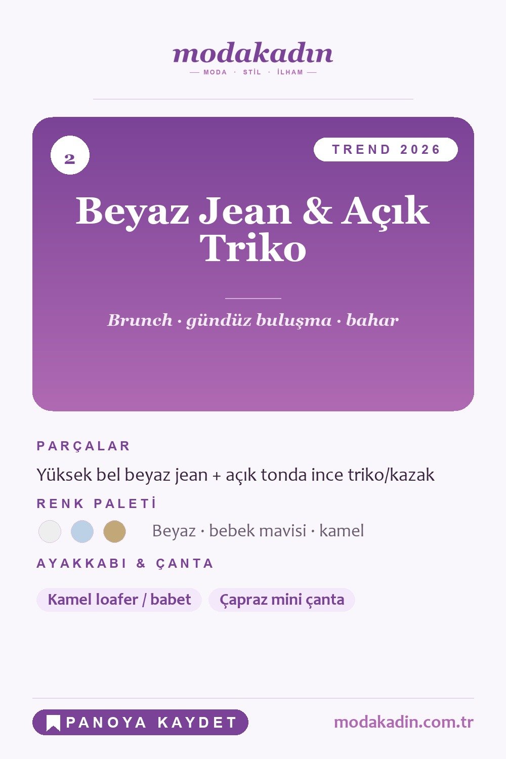 Beyaz jean ve açık triko kombini Pinterest pini