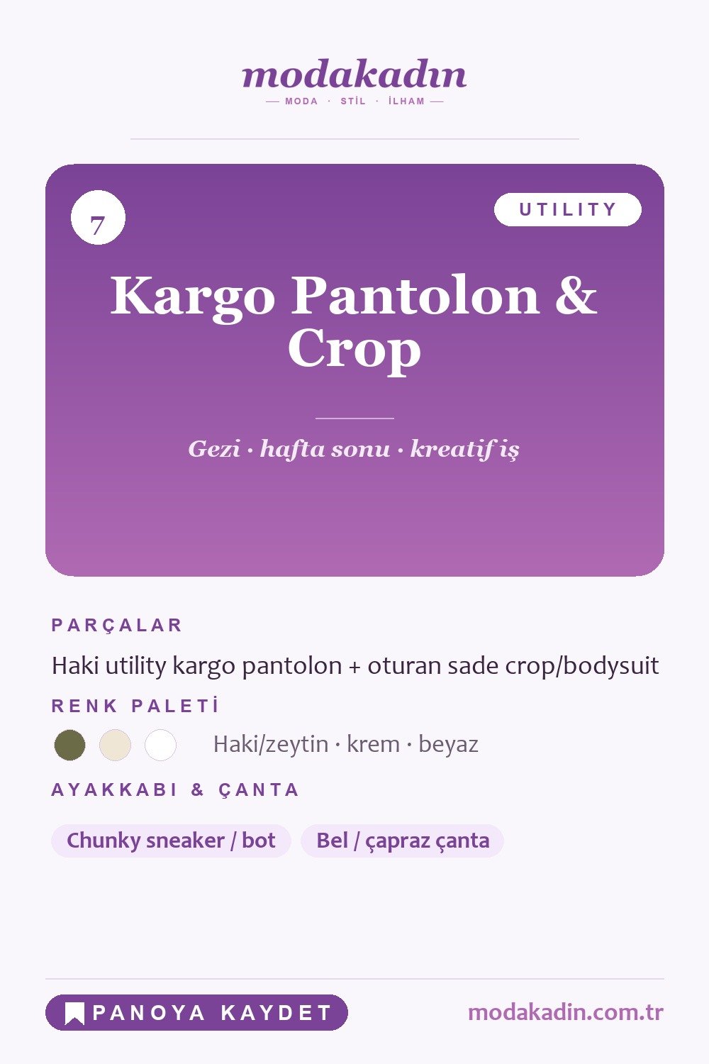 Kargo pantolon ve crop kombini Pinterest pini