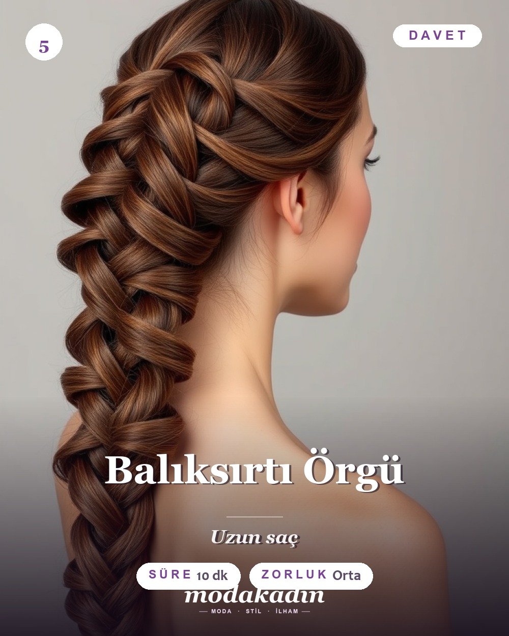 Balıksırtı örgü davet saç modeli