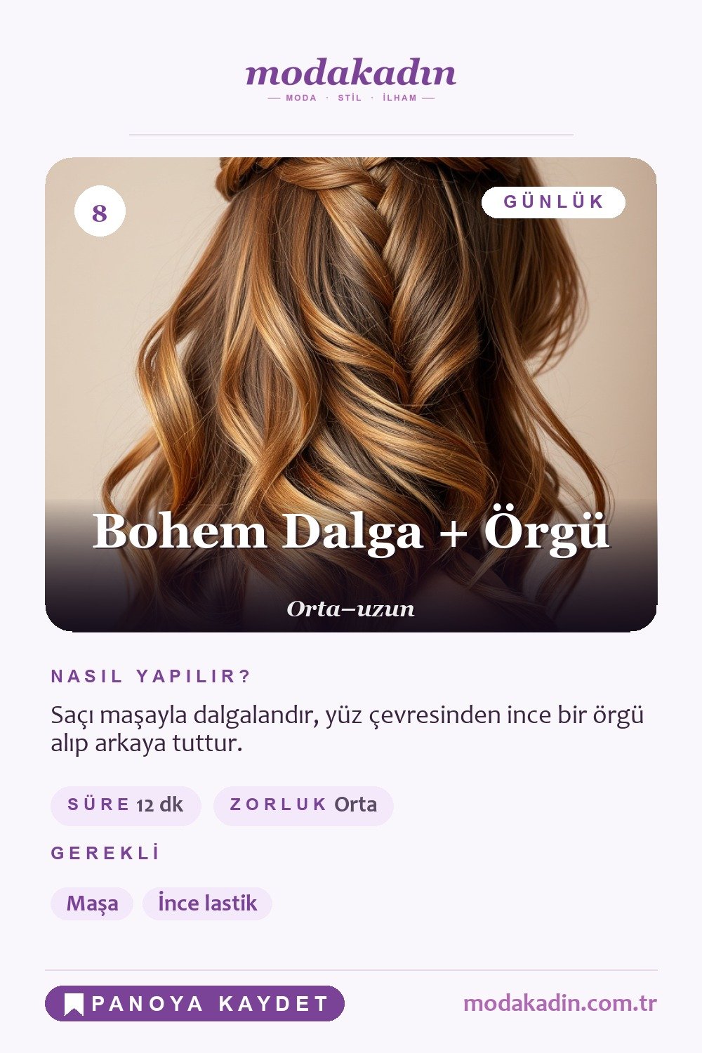 Bohem dalga ve örgü saç modeli Pinterest pini