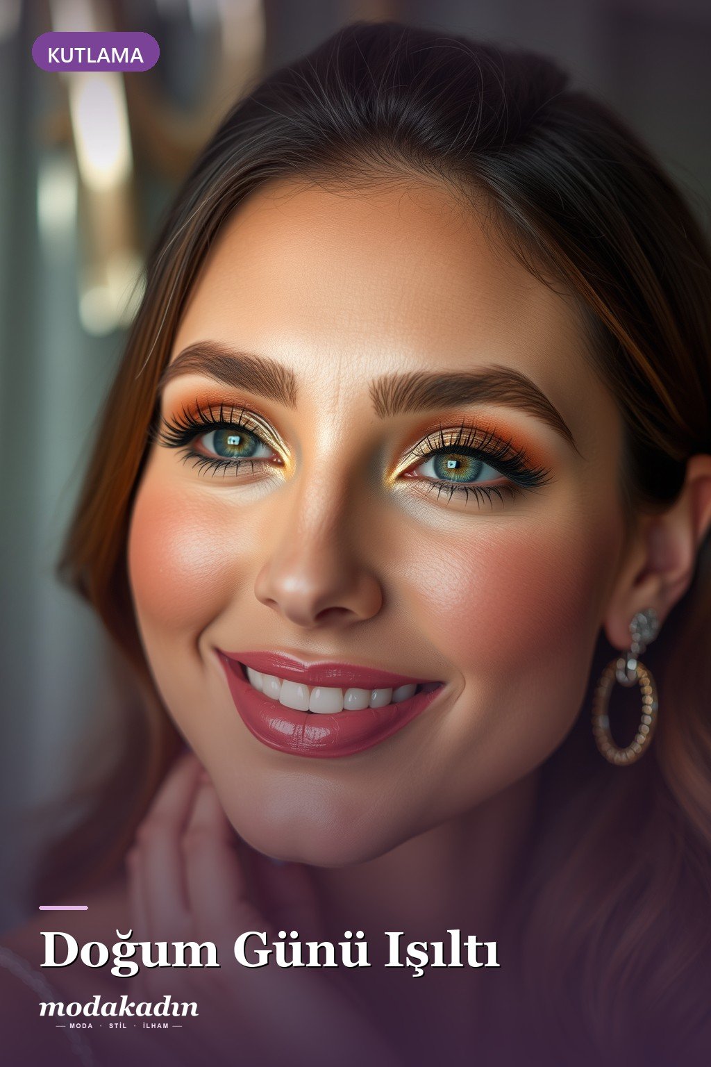 Doğum günü ışıltılı soft glam makyajı Pinterest pini